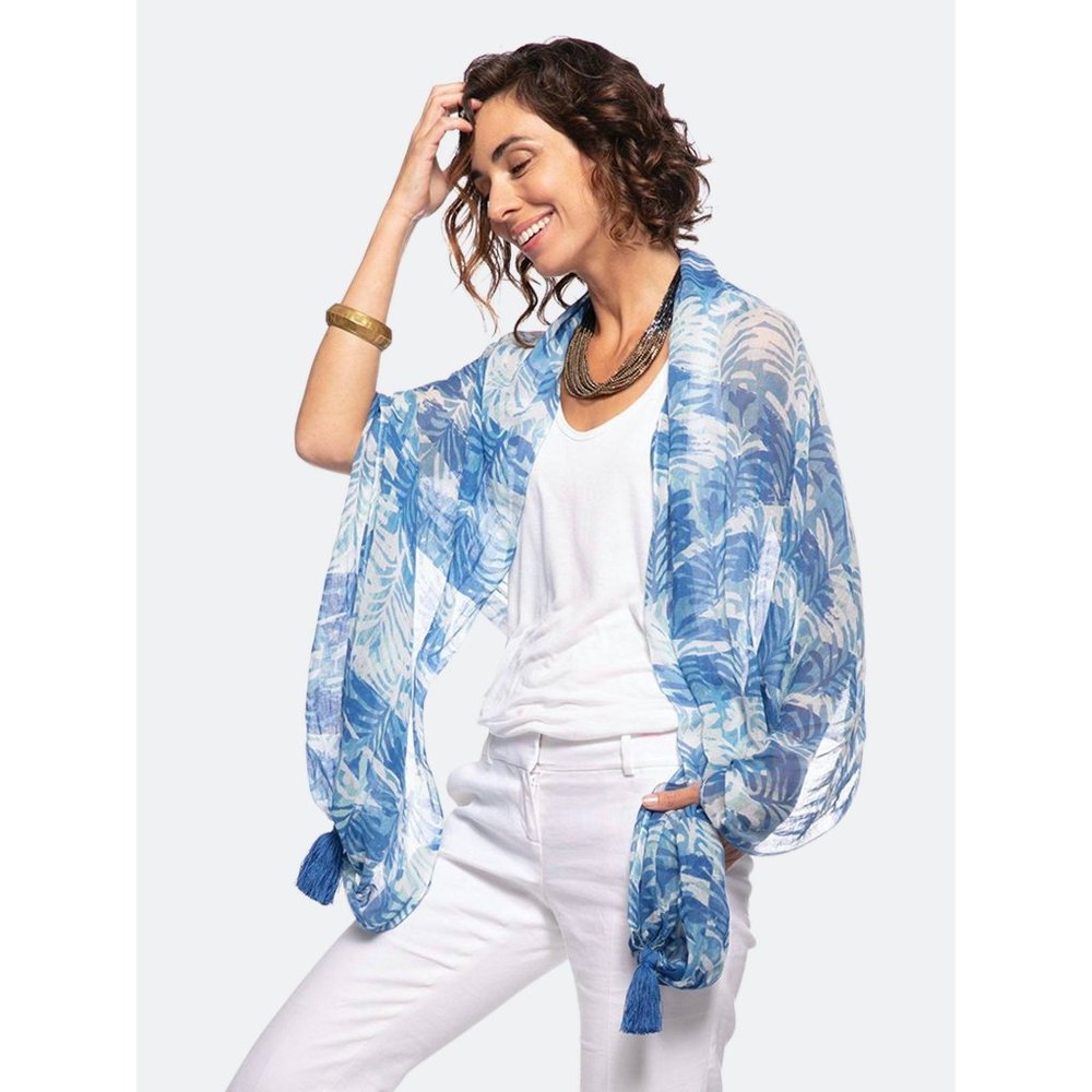 RockFlowerPaper NWT Katarina Tassel Shawl in Blue Swim Cover One Size